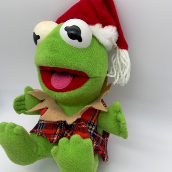 VTG Jim Henson Baby Kermit the Frog Christmas Santa Elf Muppet Plush Doll 1987 - Picture 6 of 14